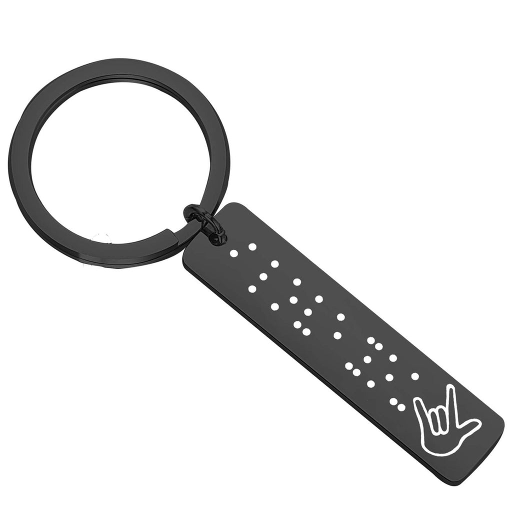 [Australia] - BEKECH ASL Jewelry Gifts I Love You in Braille Engraved Keychain Hand Sign Language Jewelry Gift for Her Him Wife Husband Black 