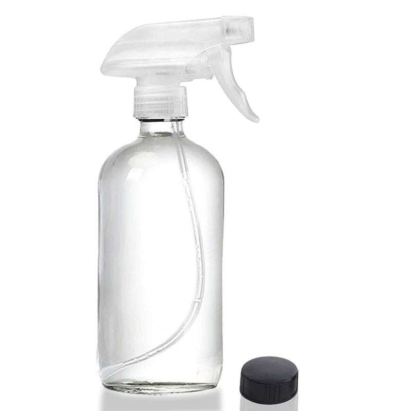 [Australia] - Glass Spray Bottle, Niuta 16 OZ Clear Glass Empty Spray Bottles with Labels for Plants, Pets, Essential Oils, Cleaning Products - Black Trigger Sprayer w/Mist and Stream Settings 1 Pack Clear Trigger/Bottle 