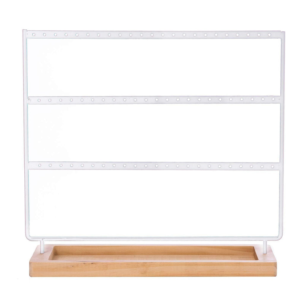 [Australia] - WELL-STRONG Earring Organizer Jewelry Display, Metal Frame & Wood Basic with 69 Holes, Large Capacity Groove for Earrings Bracelets Accessories Holder White 