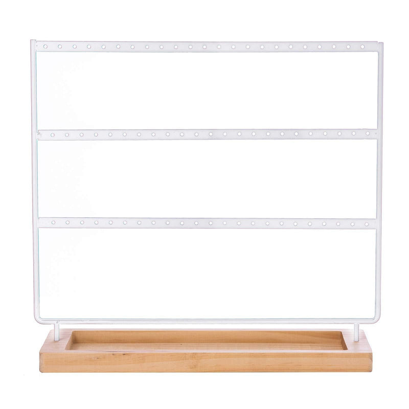 [Australia] - WELL-STRONG Earring Organizer Jewelry Display, Metal Frame & Wood Basic with 69 Holes, Large Capacity Groove for Earrings Bracelets Accessories Holder White 