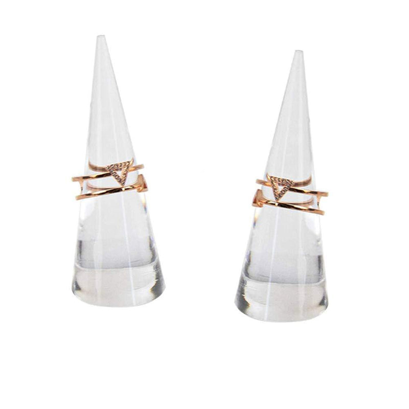 [Australia] - luzen 2Pcs Cone Shape Acrylic Jewelry Ring Display Holder Finger Ring Stand Single Ring Display Support Holder Decorative Display Stands for Jewelry Ring/Wedding Ring, Clear 