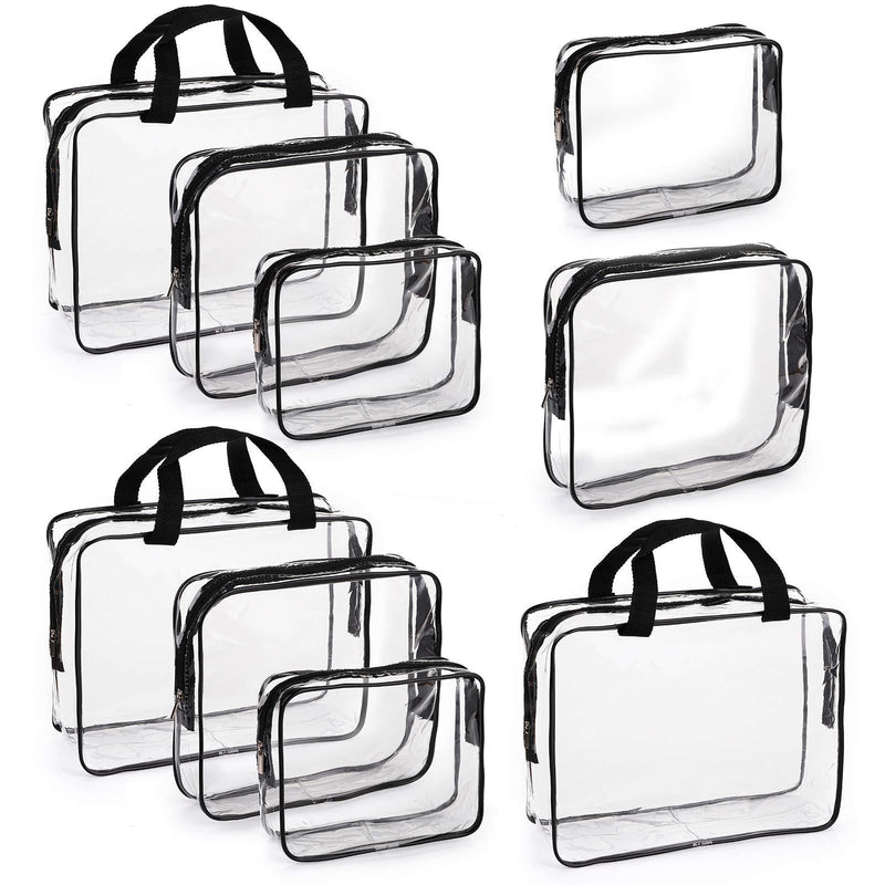 [Australia] - Hedume Set of 9 Clear Makeup Bags, TSA Approved Clear Toiletry Bag Set, Waterproof Clear PVC with Zipper Handle Portable Travel Luggage Pouch 