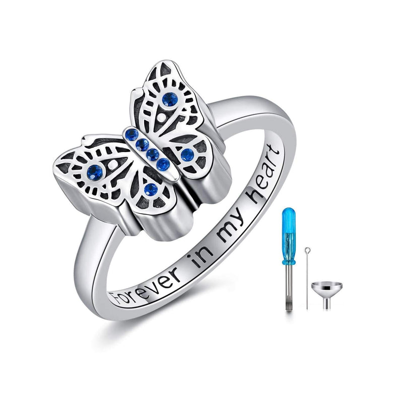 [Australia] - AOBOCO 925 Sterling Silver Butterfly Cremation Ring Holds Loved Ones Ashes, Forever in My Heart Urn Ring for Ashes for Women, Memorial Keepsake Ring Embellished with Crystals from Austria 6 