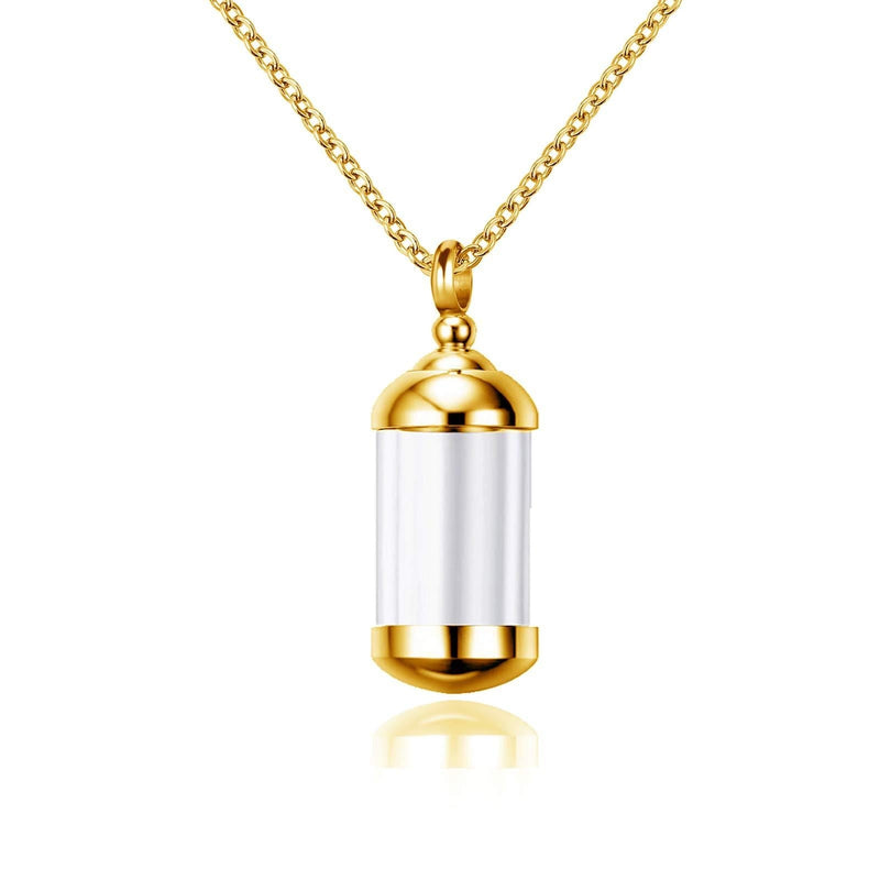 [Australia] - YSAHan Personalized Cylinder Glass Urn Necklace Ashes Cremation Pendant Memorial Clear Glass Jewelry for Women Men Gold 