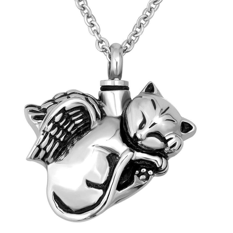 [Australia] - YSAHan Lovely Cat Angel Urn Necklace for Ashes Animal Pet Cremation Memorial Pendant Stainless Steel Keepsake Jewelry with Fill Kit 
