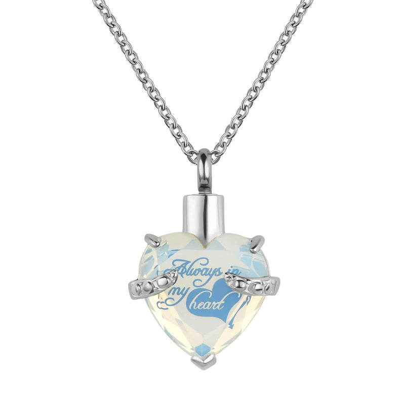[Australia] - YSAHan 12 Birthstone Rhinestone Urn Necklace for Ashes Love Heart Cremation Memorial Pendant Stainless Steel Jewelry Always in My Heart Jun 