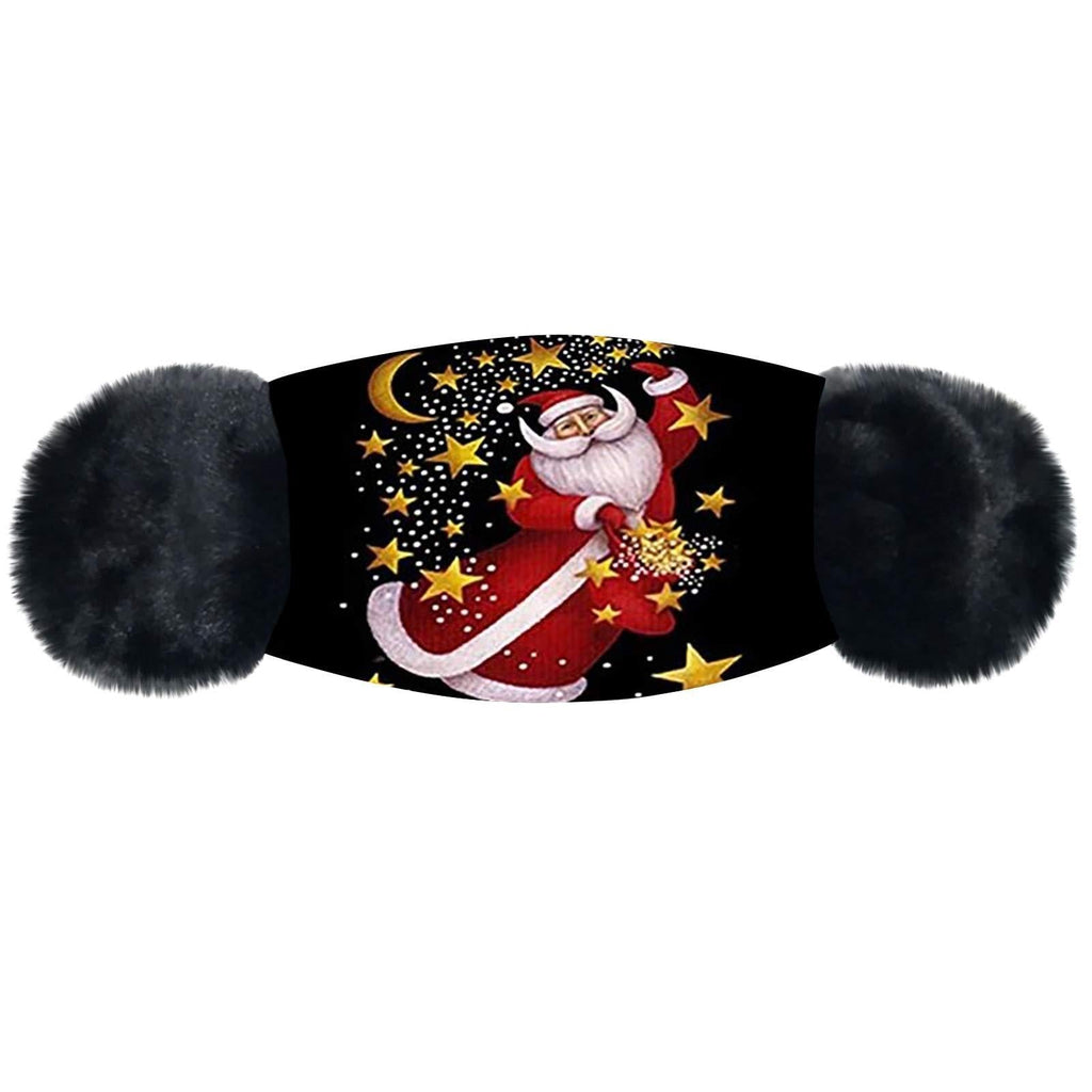 [Australia] - Winter Warm Face Mouth Cover Earmuffs Christmas Santa Claus Fuzzy Bandanas Face Covering Ear Warmer Windproof Anti Dust for Women Men Girls (Style B) 
