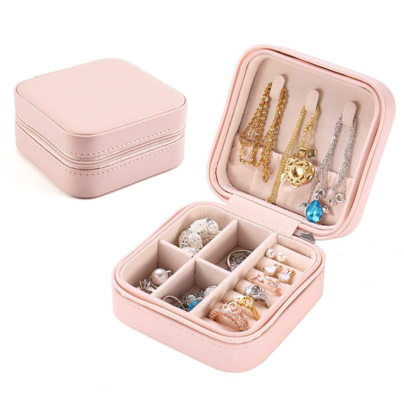 [Australia] - PHABULS Small Travel Jewelry Box for Women Earring Ring Necklace Bracelet Travel Portable Box for Storage(Romantic Pink) A Romantic Pink 