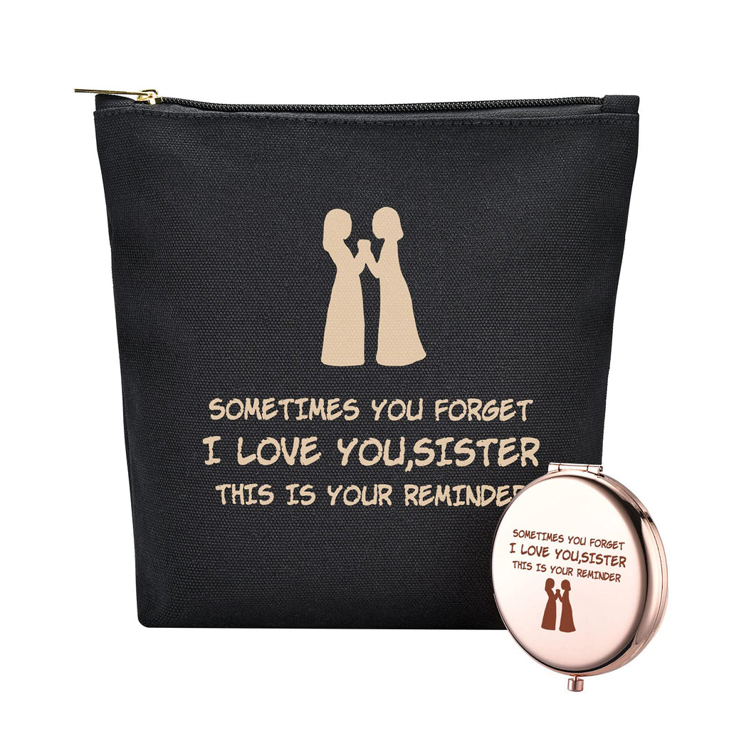 [Australia] - I Love You Sister, This Is Your Reminder -Birthday Christmas Gift For Soul Sister Twin Sisters Unbiological Sister -Makeup Bag and Mirror Kit -Set of 2 