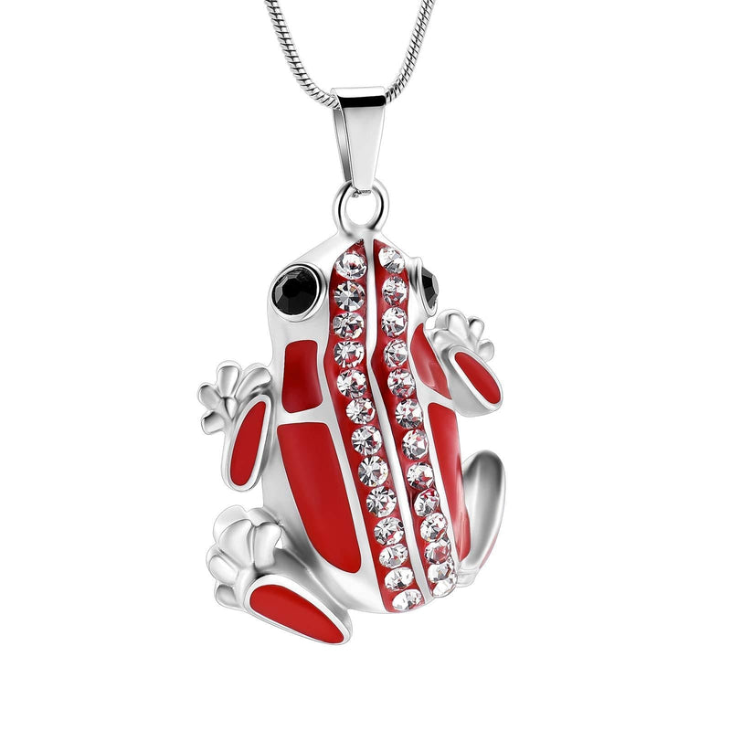 [Australia] - Cremation Jewelry Frog Shape Urn Necklace Ashes Keepsake Holder Memorial Urn Necklace Sweater Necklace Red 