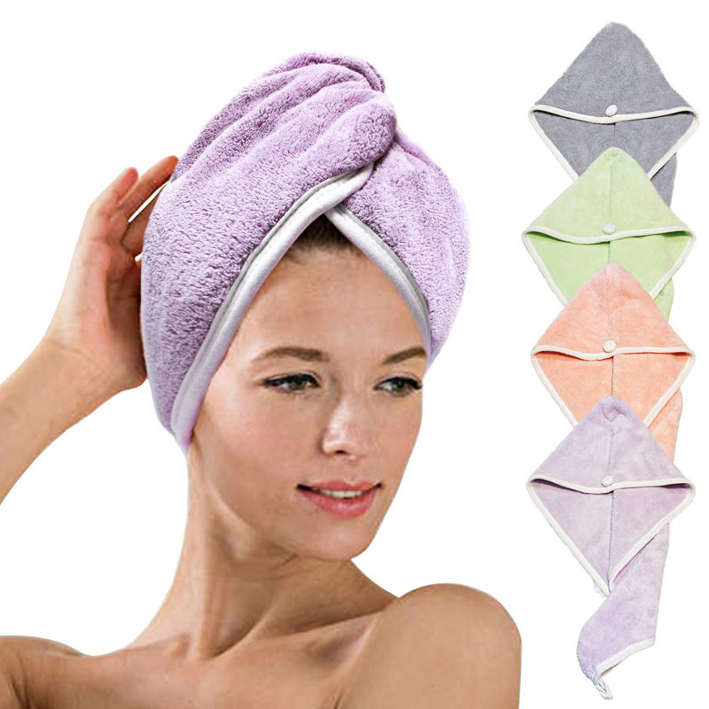 [Australia] - XZP 4 Pack Larger Thicker Rapid Hair Wrap Towels Drying Women Long Thick Curly Hair Magic Instant Dry Hair Towel Caps Anti Frizz Fast Drying Microfiber Turban Wet Hair Wrap Towels Quick Drying 4 Colors of Rapid Drying Hair Towel 