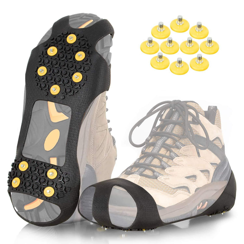 [Australia] - ZOMAKE Ice Cleats for Shoes and Boots, Traction Crampons Snow Grips for Walking on Ice, Men Women Anti Slip 10 Spikes Cleat(Extra 10 Studs) Black Medium 