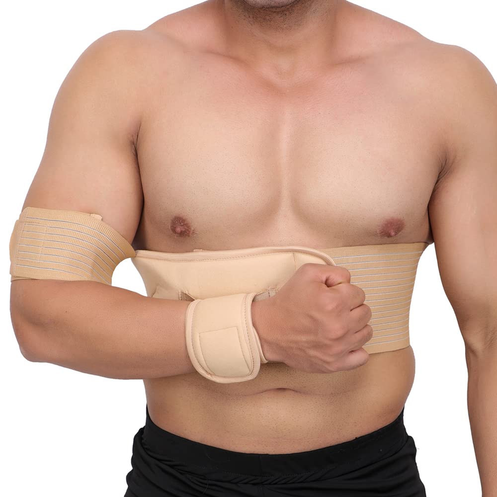 [Australia] - Arm and Shoulder Immobilization Brace - Left or Right - Adjustable Support and Fully Detachable for Customized Fit - Skin Friendly - Unisex (40" - 44", Beige) 40" - 44" 