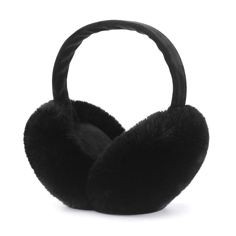 [Australia] - Winter Ear muffs Faux Fur Warm Earmuffs Cute Foldable Outdoor Ear Warmers For Women Girls Black 