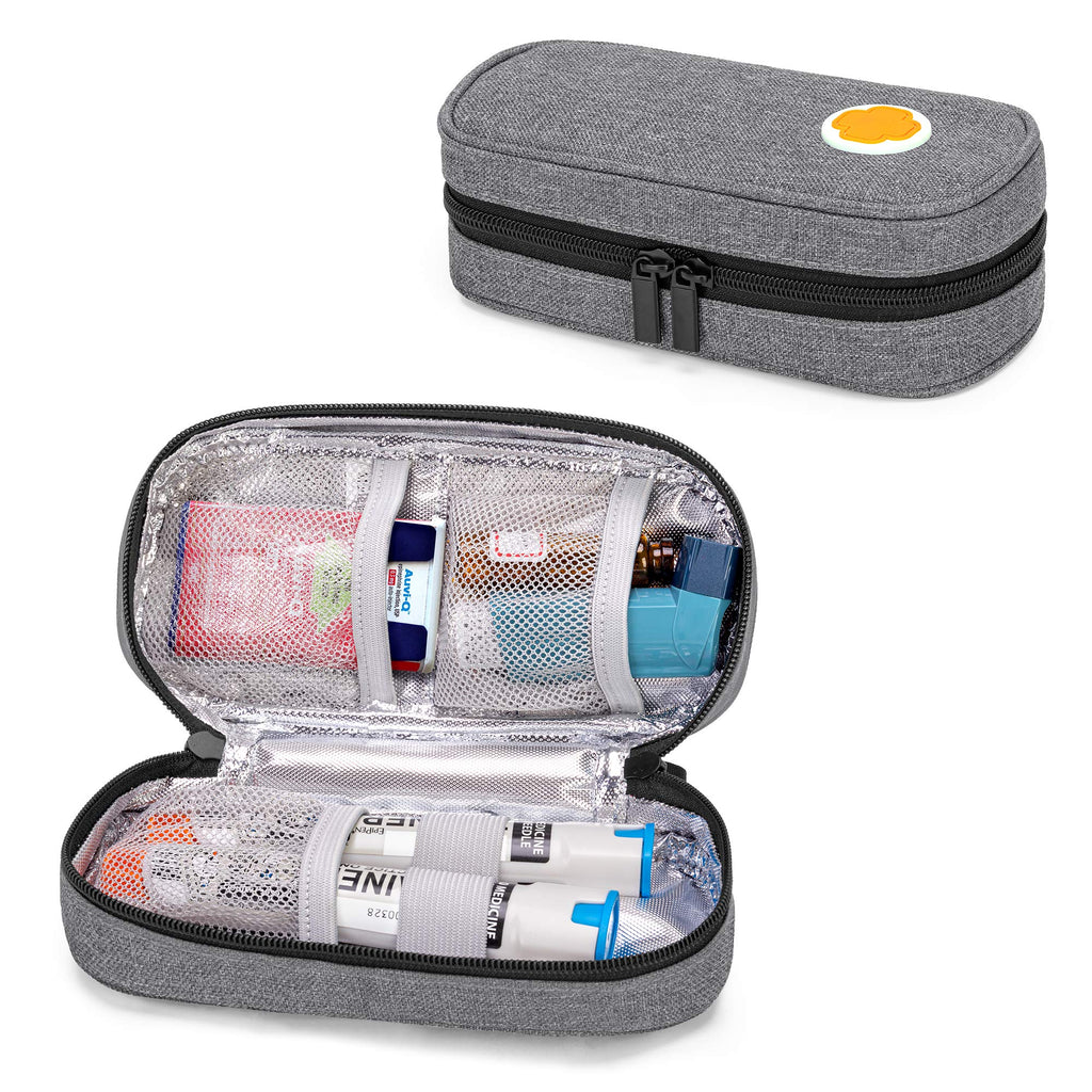 [Australia] - CURMIO Epipen Carrying Case for Adult and Kid, Portable Medicine Supplies Bag for 2 EpiPens, Auvi-Q, Syringes, Vials, Nasal Spray, Home and Travel, Gray 