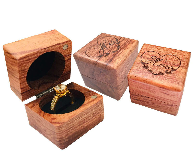 [Australia] - His and Hers Ring Holder – Handmade Wood Ring Box for Wedding Ceremony, Ring Boxes Small Engraved for Engagement/Proposal, Wood ring box for Women and Men (Heart 2PCs - Square) Heart 2PCs - Square 
