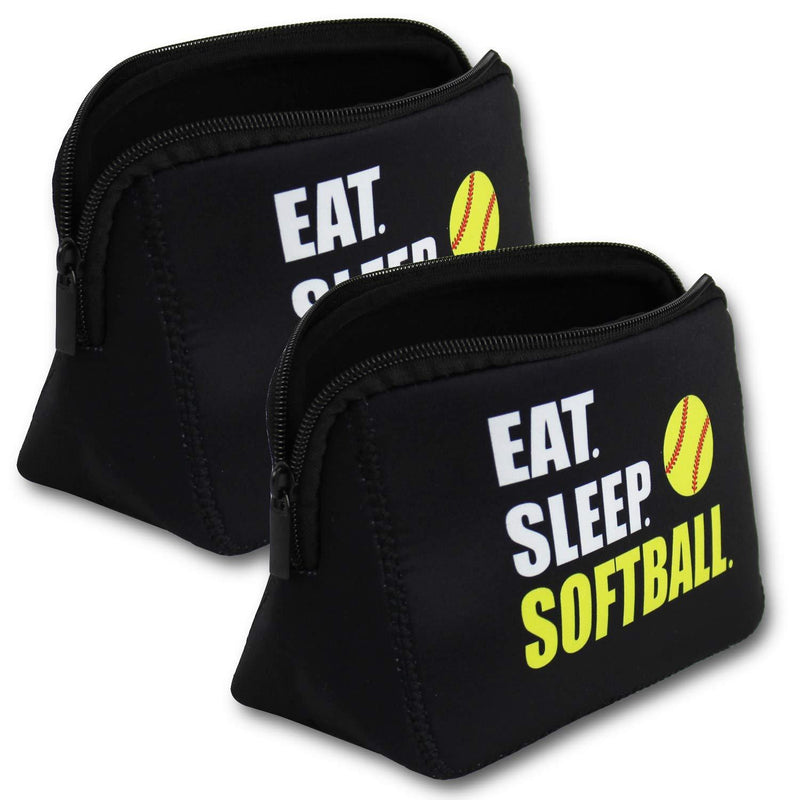 [Australia] - Knitpopshop Baseball Softball Make Up Bag Cosmetics Toiletries Neoprene washable zipper women girls mom gift team player (Eat Sleep Softball 2 Pack) Eat Sleep Softball 2 Pack 