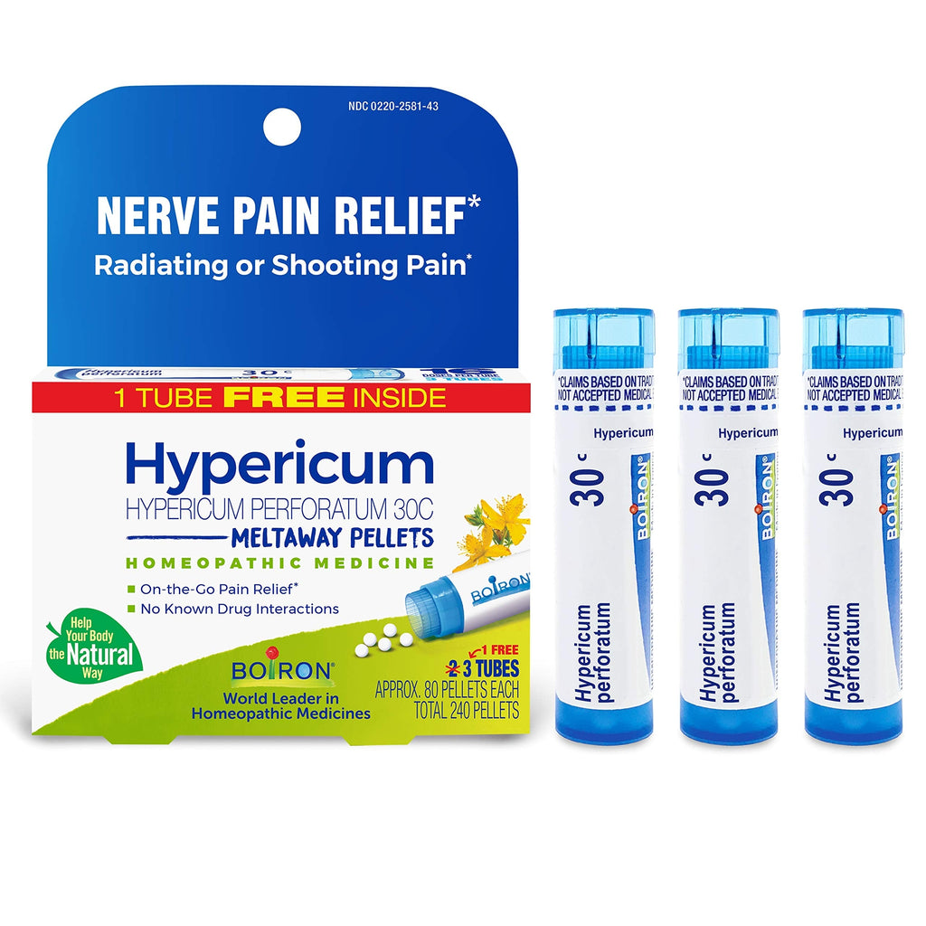 [Australia] - Boiron Hypericum Perforatum 30C Homeopathic Medicine for Relief from Nerve Pain, Toothaches, Pain in Legs or Back, and Shooting Pains - 3 Count (240 Pellets) 