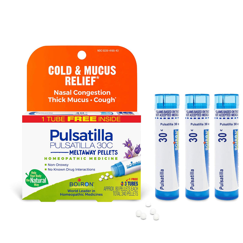 [Australia] - Boiron Pulsatilla 30C Homeopathic Medicine for Relief from Cold, Nasal Congestion, Thick Mucus, and Cough - 3 Count (240 Pellets) 