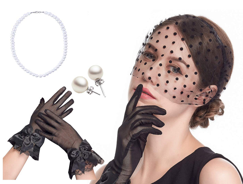 [Australia] - Cizoe 1920s Flapper Fascinator Mesh Face Veil Headband Bridal Wedding Tea Party Headwear with Veil for Women C-black Set 