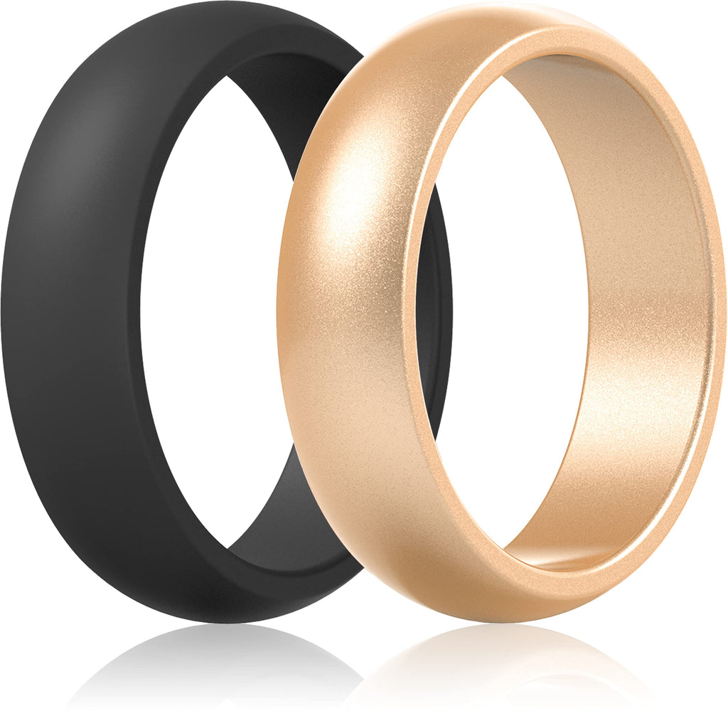 [Australia] - ThunderFit Silicone Wedding Bands for Women, Dome - 5.5mm Wide - 2mm Thick Black, Gold 3.5 - 4 (14.9mm) 