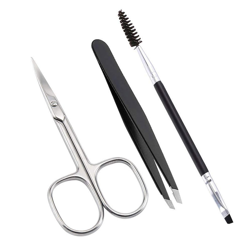 [Australia] - Osinee Duo Eyebrow Brush with Spoolie & Slant Tip Tweezers & Curved Blades Scissors,for Eyebrow Eyelash Extensions,Eyebrow Grooming Set 