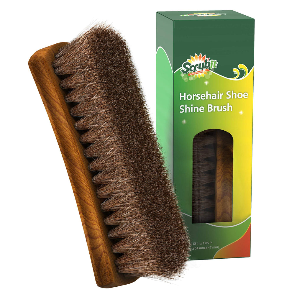 [Australia] - SCRUBIT Horsehair Shoe Shine Brush 6.75” - 100% Soft Horse Hair Bristles & Beech Wood Handle Leather Cleaner - Polishing Brush for Shoes, Sneakers, and Boots - Easy Grip Shoe Polish Brush 