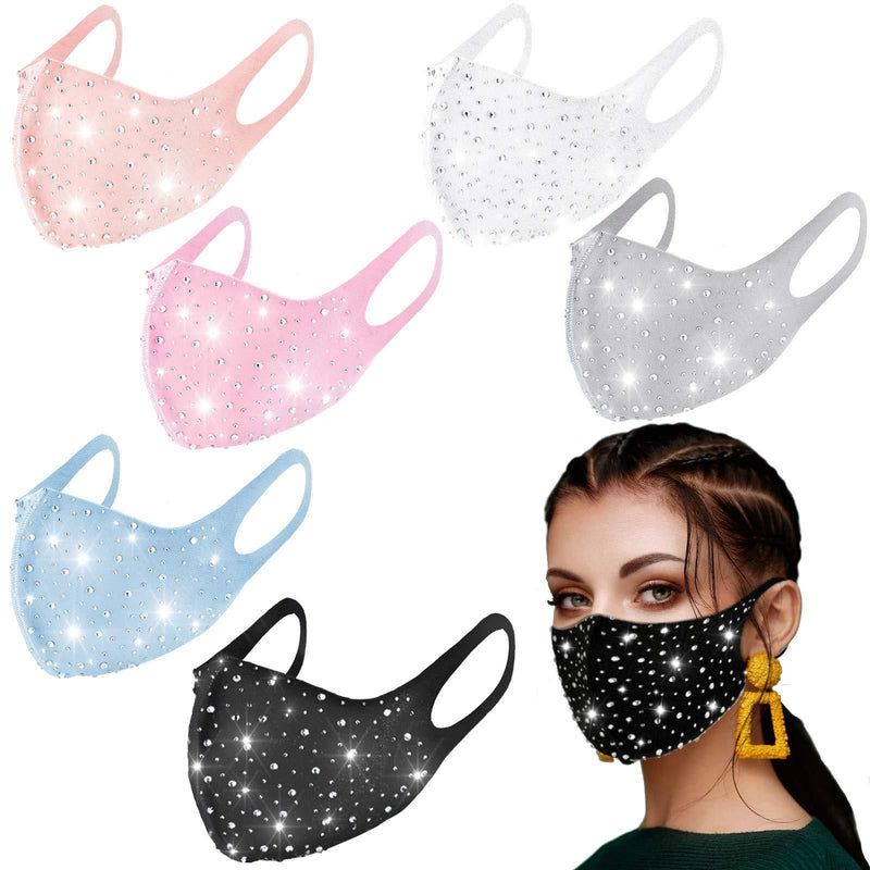 [Australia] - 6 Pieces Rhinestone Face Covering Glitter Crystal Masquerade Ball Party Nightclub Mouth Covering for Women and Girls 