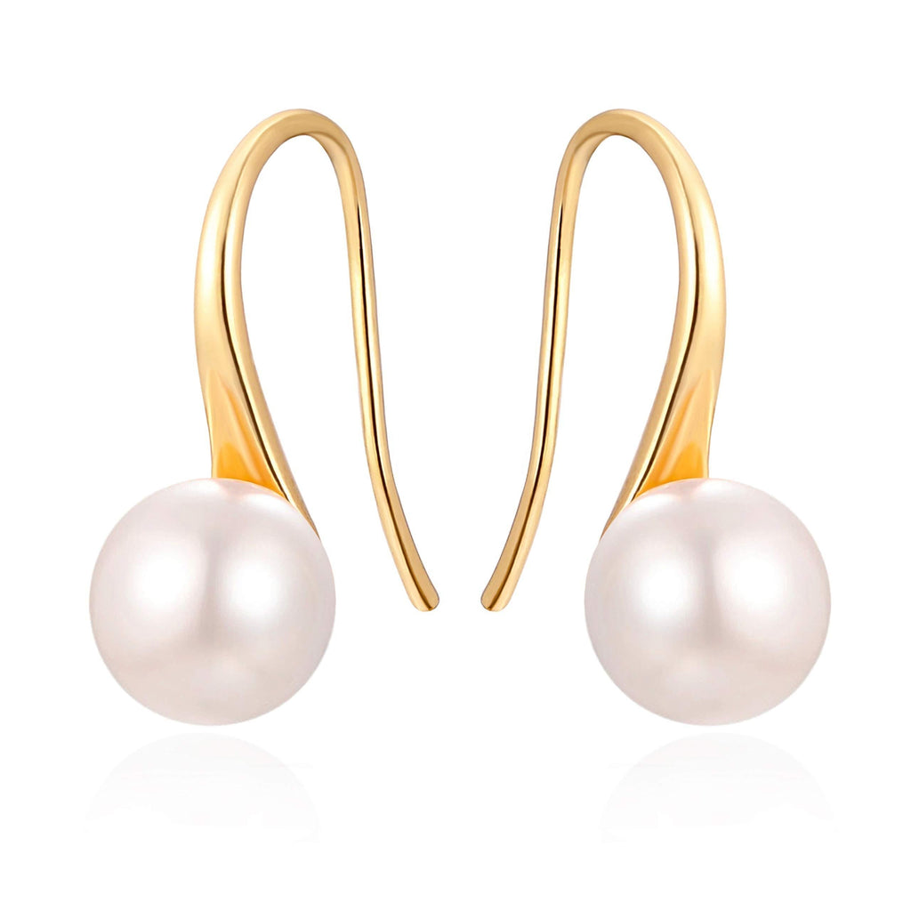 [Australia] - 925 Sterling Silver Hoop Handpicked AAA+ Quality 7.5-8mm White Freshwater Cultured Pearl Dangle Drop Earrings Jewelry for Women Girls Gold Hook Pearl Earring 