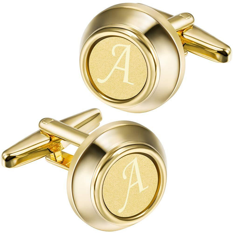 [Australia] - HAWSON 2 inch Tie Clips and Cufflinks Sets for Men A-Z Gold Engraved Letter Cufflinks and Tie Clips Sets for Formal Business Wedding A(2 Gold Cufflinks) 