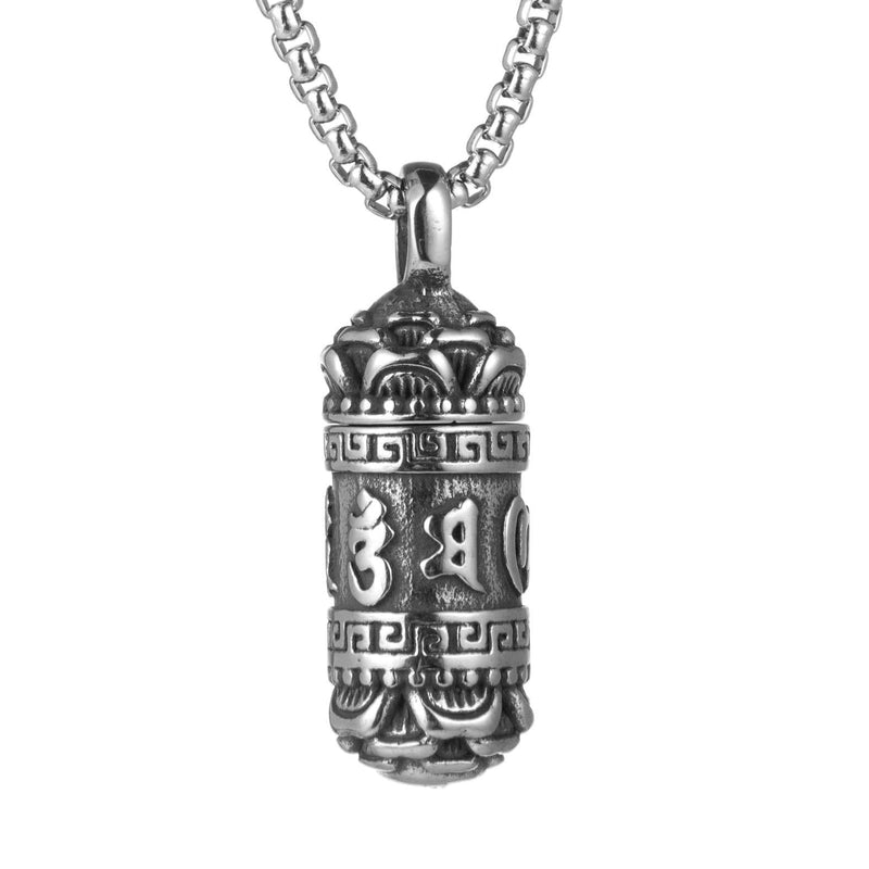 [Australia] - HZMAN Tibetan Buddhism Meditation Stainless Steel Pendant Commemorative Cremation Ashes Pill Cylinder Container Necklace 22+2 Inch Chain 