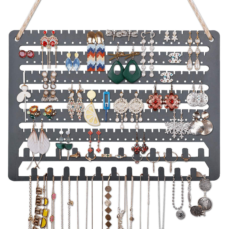 [Australia] - Wooden Jewelry Organizer Wall Mounted, Hanging Jewelry Organizer Earring Organizer Necklace Holder Bracelet Holder Over The Door, Jewelry Holder for Earrings, Necklaces & Rings Black 16W*11L 