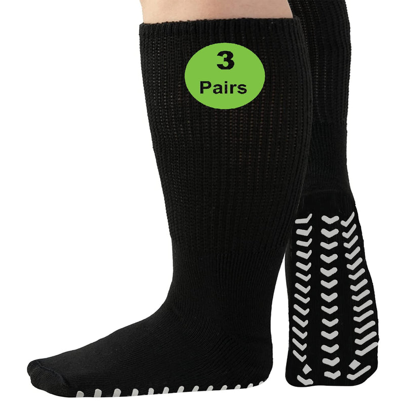 [Australia] - Diabetic Edema Socks - Oversized Anti-Slip Sock Stretches up to 30'' Over Calf for Swollen Feet Black 