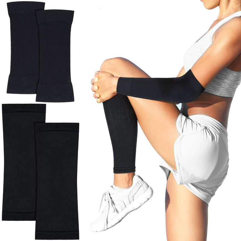 [Australia] - 4 Pieces Calf Compression Leg Arm Sleeve Men Women Brace Socks Relieve Shin Splint Pain for Knee, Thigh, Running, Cycling, Walking, Football Accessories 