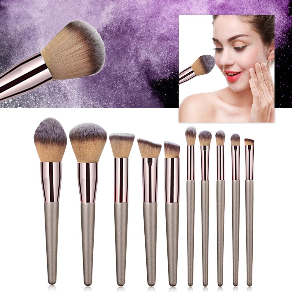 [Australia] - Makeup Brush Set, 10Pcs Champagne Gold Makeup Brushes Set Foundation Eyeshadow Eyebrow Blush Brush Beauty Tools Soft Bristle Foundation Eyeshadow Blending Blusher Buffer Concealer Brush Christmas present 