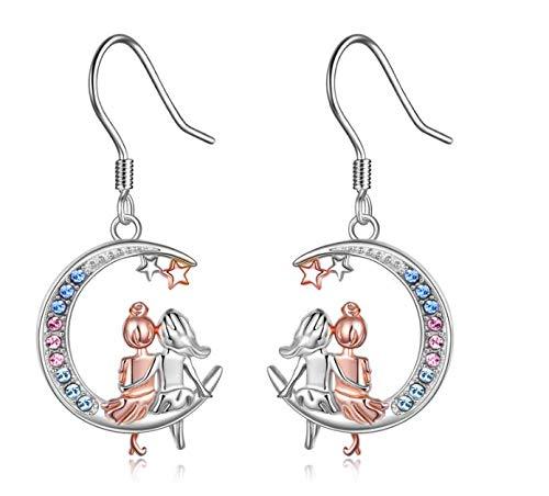 [Australia] - AOBOCO Sisters Sterling Silver Dangle Earrings Birthday Jewelry Gifts for Her Crescent-Crystal 