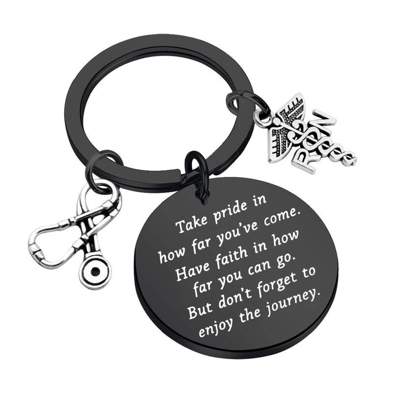 [Australia] - FUSTMW RN Nurse Keychain Gift RN Graduate Gifts Registered Nurse Gifts Medical Jewelry RN Charm Take Pride in How Far You Have Come Nurse Inspirational Gifts … Black 