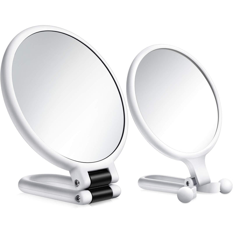 [Australia] - WILLBOND 2 Pieces 15x Magnifying Handheld Mirror and 10x Travel Makeup Mirror, Folding Double Sided Pedestal Mirror Hand Mirror with 1/ 15x 1/ 10x Magnification (White) White 