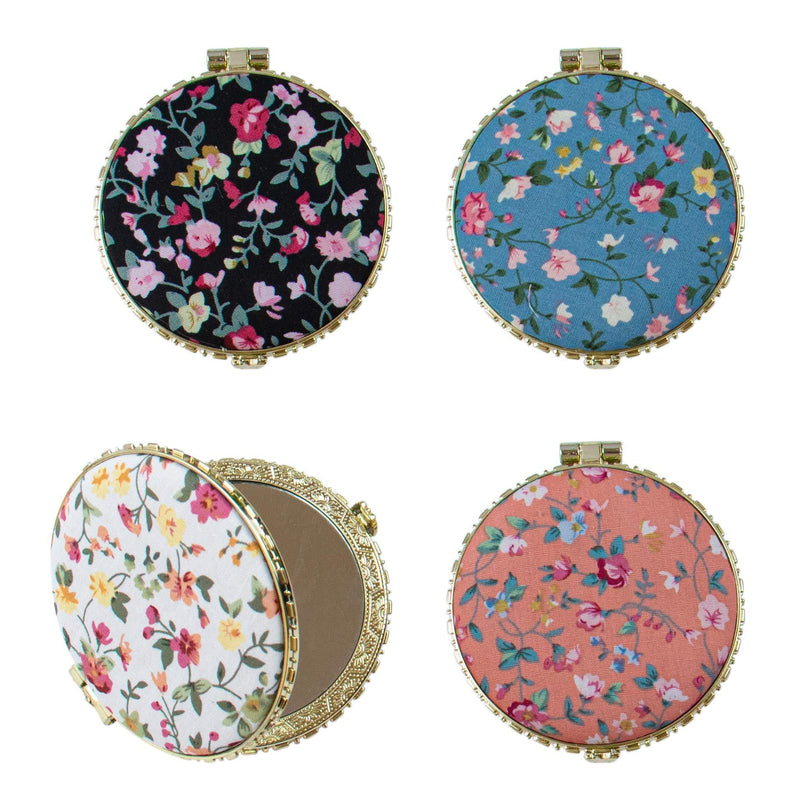 [Australia] - AUEAR, 4 Pack Retro Floral Makeup Compact Mirror Small Pocket Purse Mirrors Beauty Handheld Folding Portable Travel Mirror for Women Girls Lady 