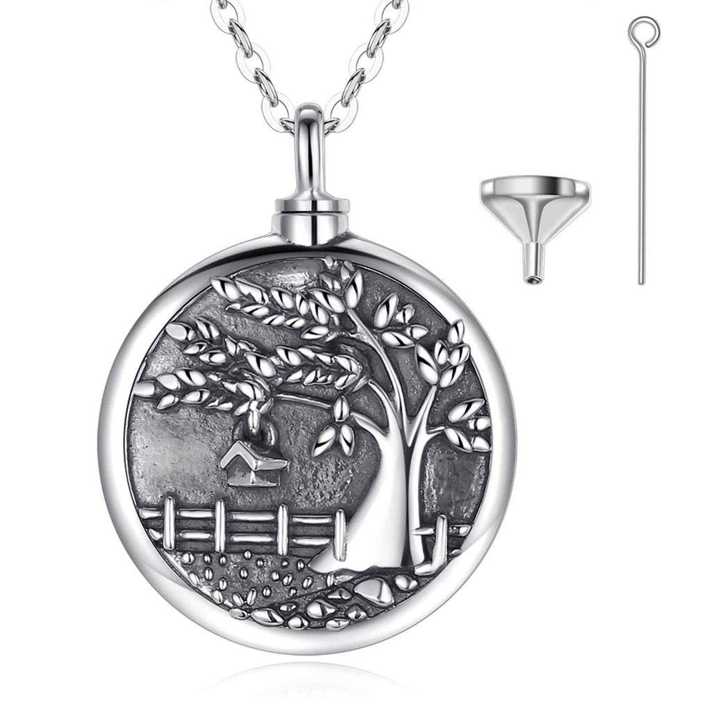 [Australia] - EUDORA"Treasure Chest of Memories" Family Tree Cremation Jewelry, Sterling Silver Personalized Urns Necklace for Human, Pet Ashes, Memorial Keepsake for Women, Man, 20 inches Chain 