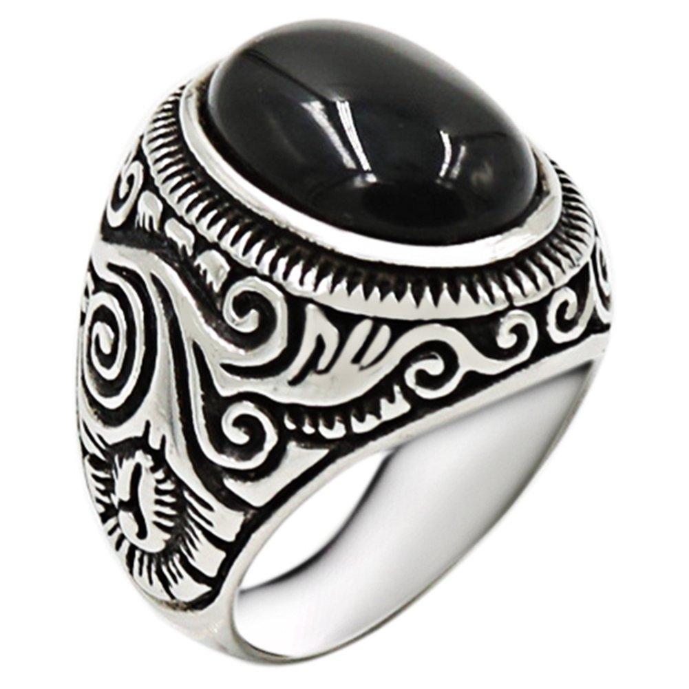 [Australia] - Retro Vintage Stainless Steel Turquoise Onyx Ring Black 5 