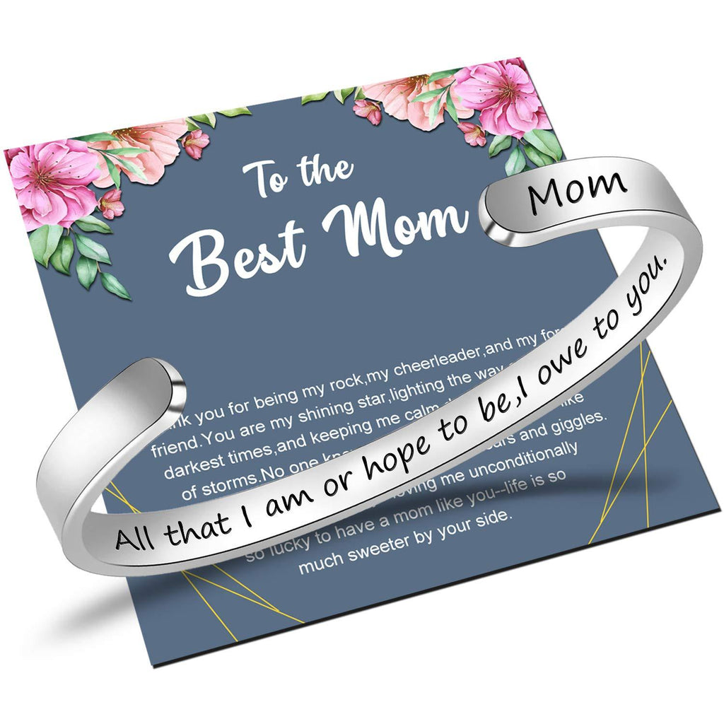 [Australia] - BTYSUN Mom Bracelet from Daughter Inspirational Bracelets for Women Mom Wife Mothers Day Birthday Cuff Bracelet Adjustable Jewelry Gifts for Women All that I am or hope to be, I owe to you. 