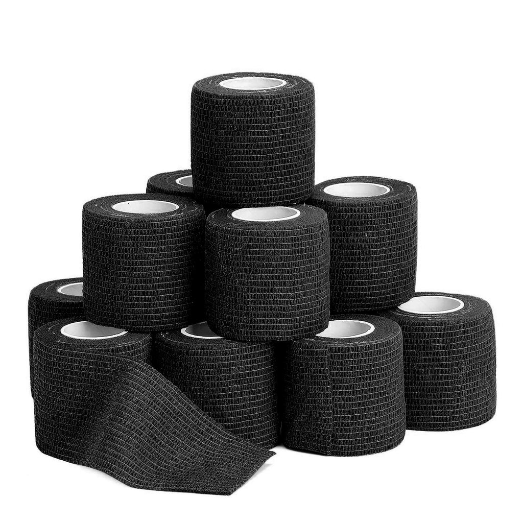[Australia] - 12 Pack Self Adherent Cohesive Wrap Bandages - 2”Wide, 5 Yards - All Sports Athletic Tape | Elastic Self Adhesive Tape | Breathable Wound Tape | First Aid Stretch, Cover All Tape(Black) 