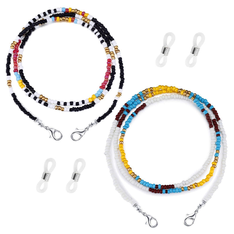 [Australia] - Mask Holder Chain Lanyard Necklace for Women Girls, Stainless Steel Strap Chains for Eyeglass Glasses Black+rice 
