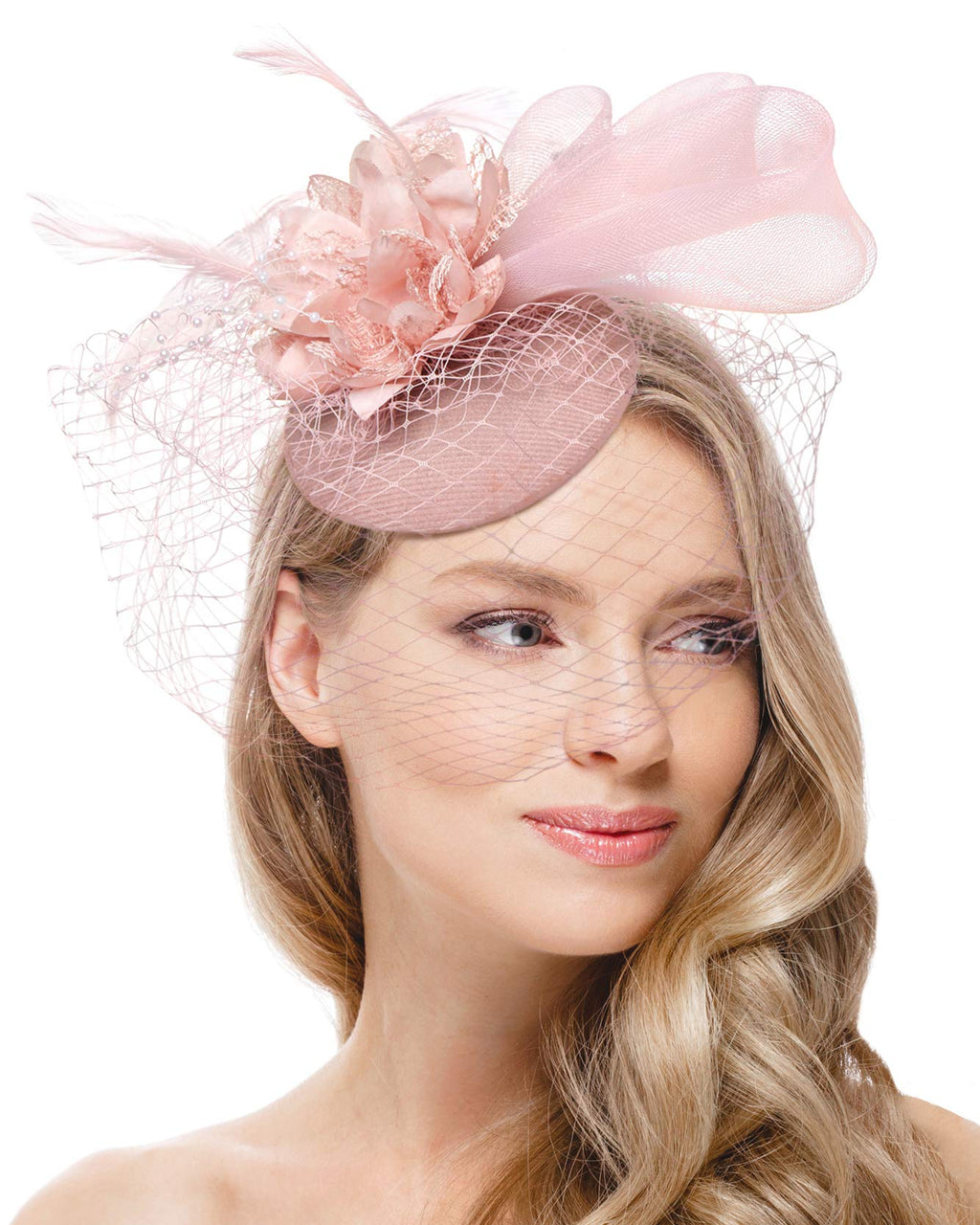 [Australia] - Zivyes Fascinators Hat for Women Pillbox Hat Tea Party Headband Derby Wedding Flower Mesh Veil Fascinator 2-1-nude Pink 