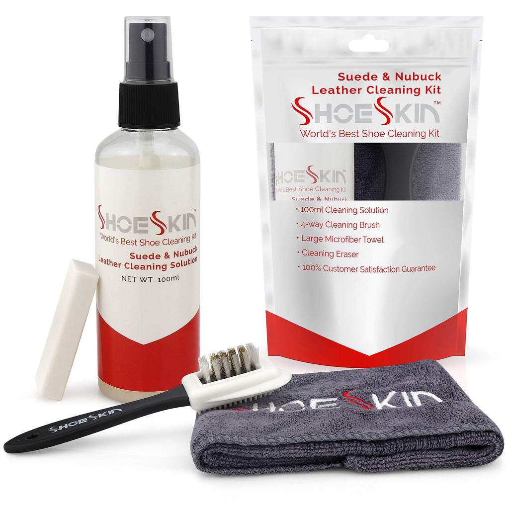 [Australia] - ShoeSkin Shoe Cleaner Kit - Works for Suede and Nubuck Leather Dress Shoes, Includes Non-Abrasive Brush, Microfiber Towel, Magic Cleaning Eraser, and Natural Cleaning Solution 