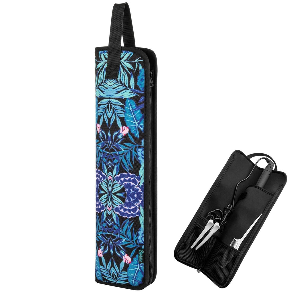 [Australia] - Beautyflier Universal Curling Iron Cover Sleeve, Canvas Heat-Resistant Curling & Flat Iron Holder, Flat Iron Curling Wand Travel Cover Case Bag Pouch for Travel, Gym, or Home (Blue Flower) Blue Flower 