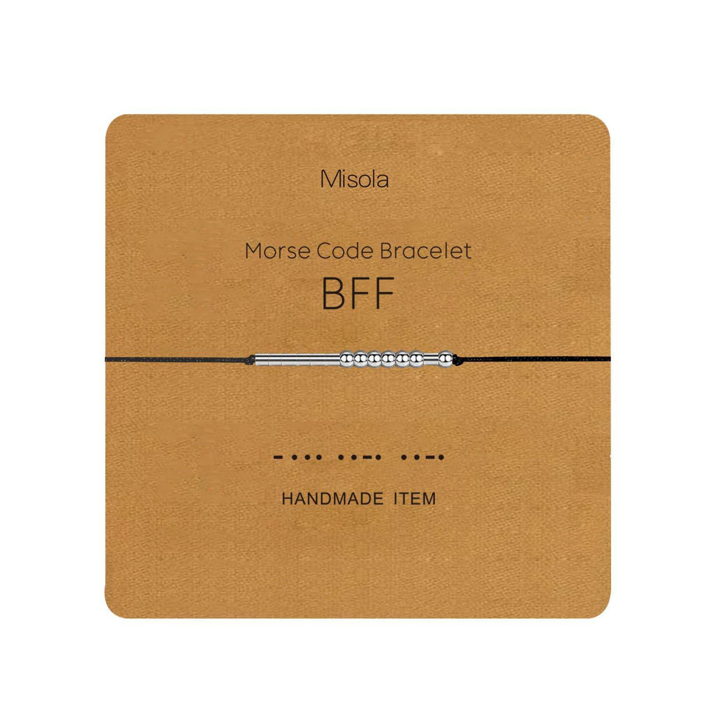 [Australia] - misola Morse Code Bracelet Adjustable Beads on Silk Cord Friendship Family Bracelet Gift for Her Women Best Friends Couples Teens Girl Funny Novelty Morris Jewelry BFF 