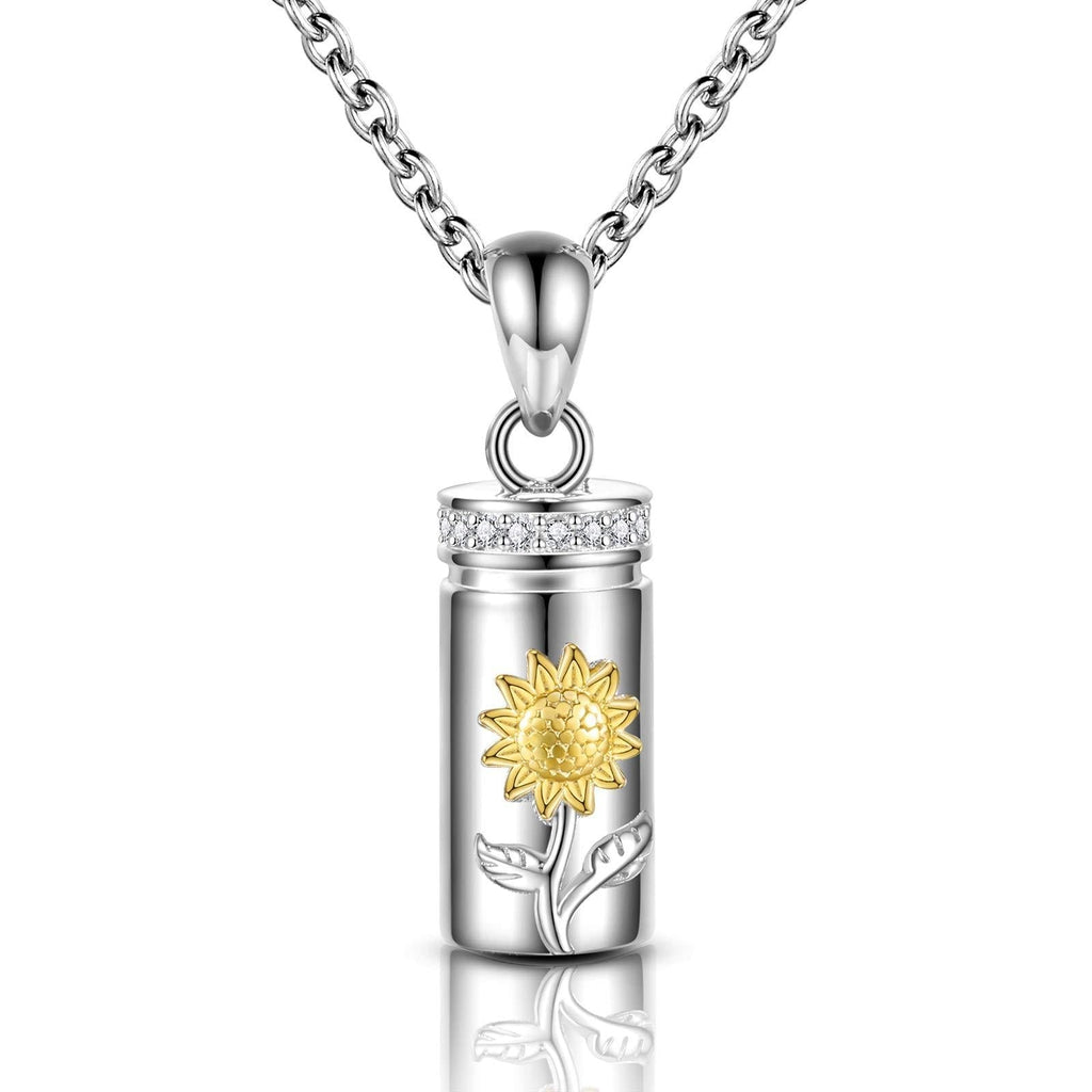 [Australia] - APOTIE 925 Silver Sunflower Urn Necklace for Ashes -Keepsake Memorial Funeral Cremation Pendant Jewelry forWomen 