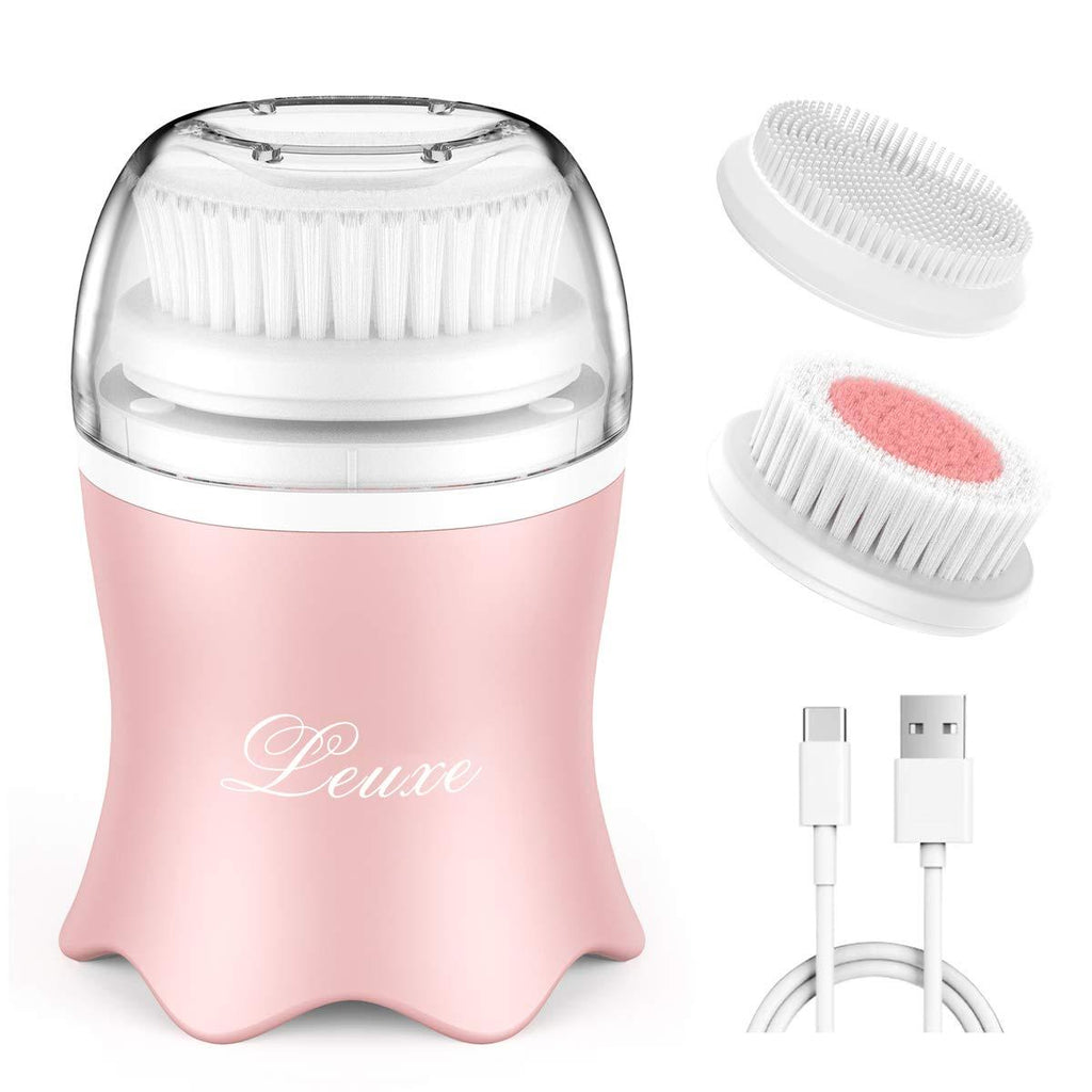 [Australia] - Leuxe Facial Cleansing Brush, 3 Modes Face Cleansing Brush with 3 Replacement Brush Heads, Rotating Face Brush for Deep Cleansing Pink 
